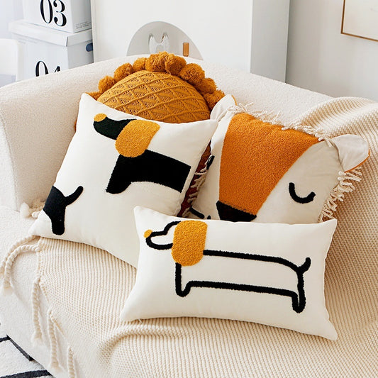 Embroidered Dachshund Pillow Cover