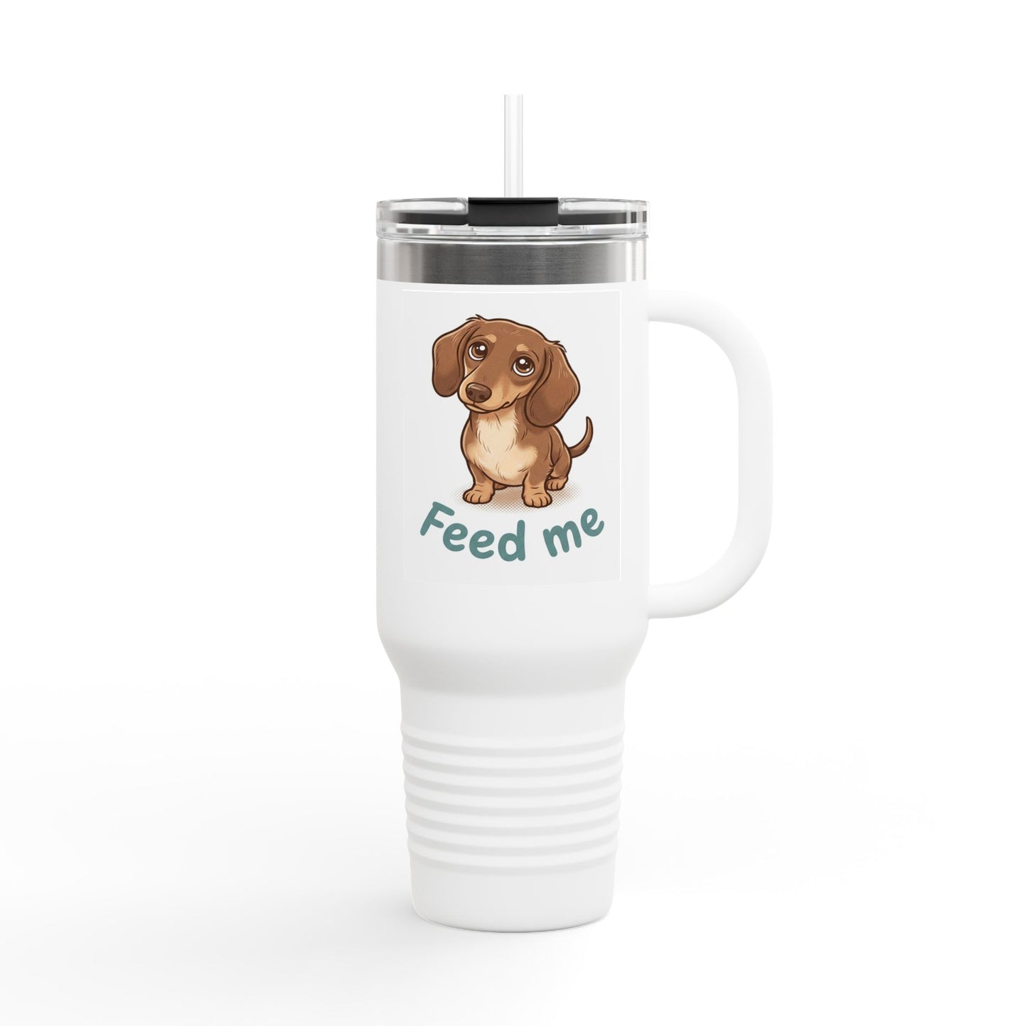 40oz Insulated Travel Mug – Cute Dachshund “Feed Me” Design
