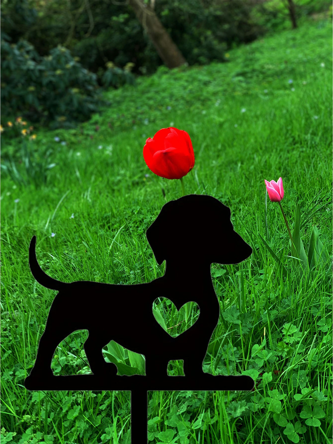 Dachshund Silhouette Garden Sign - Solid Wood Outdoor Decor For Yard & Patio
