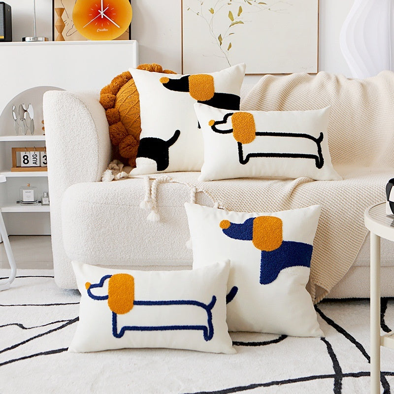 Embroidered Dachshund Pillow Cover