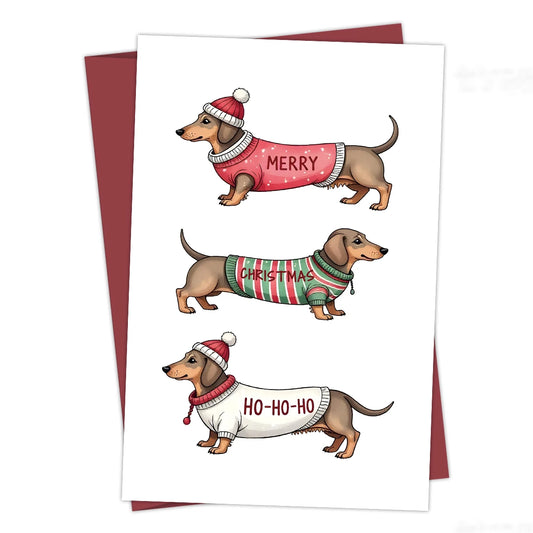 Christmas Dachshund Greeting Card,'MERRY CHRISTMAS HOHOHO' Dog Design Christmas Card with Envelope,Gift Cards for Friends Family