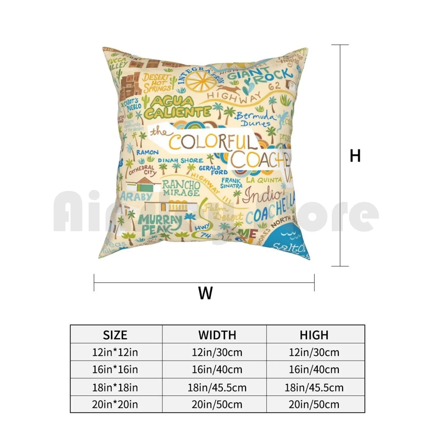 Coachella Valley -Palm Springs , Joshua Tree Pillow Case Printed Home Soft Throw Pillow Map Illustrated Map