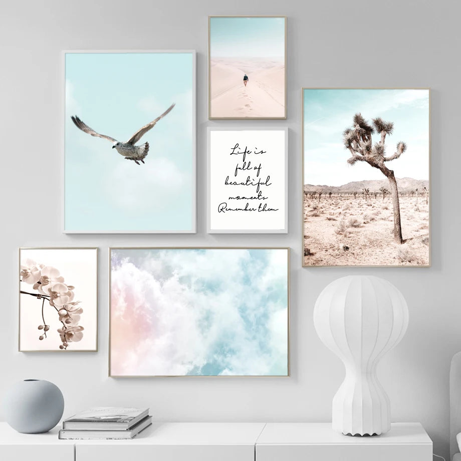 Cloud Desert Dry Tree Bird Flower Phalaenopsis Wall Art Canvas Painting Nordic Posters And Prints Decor Pictures For Living Room