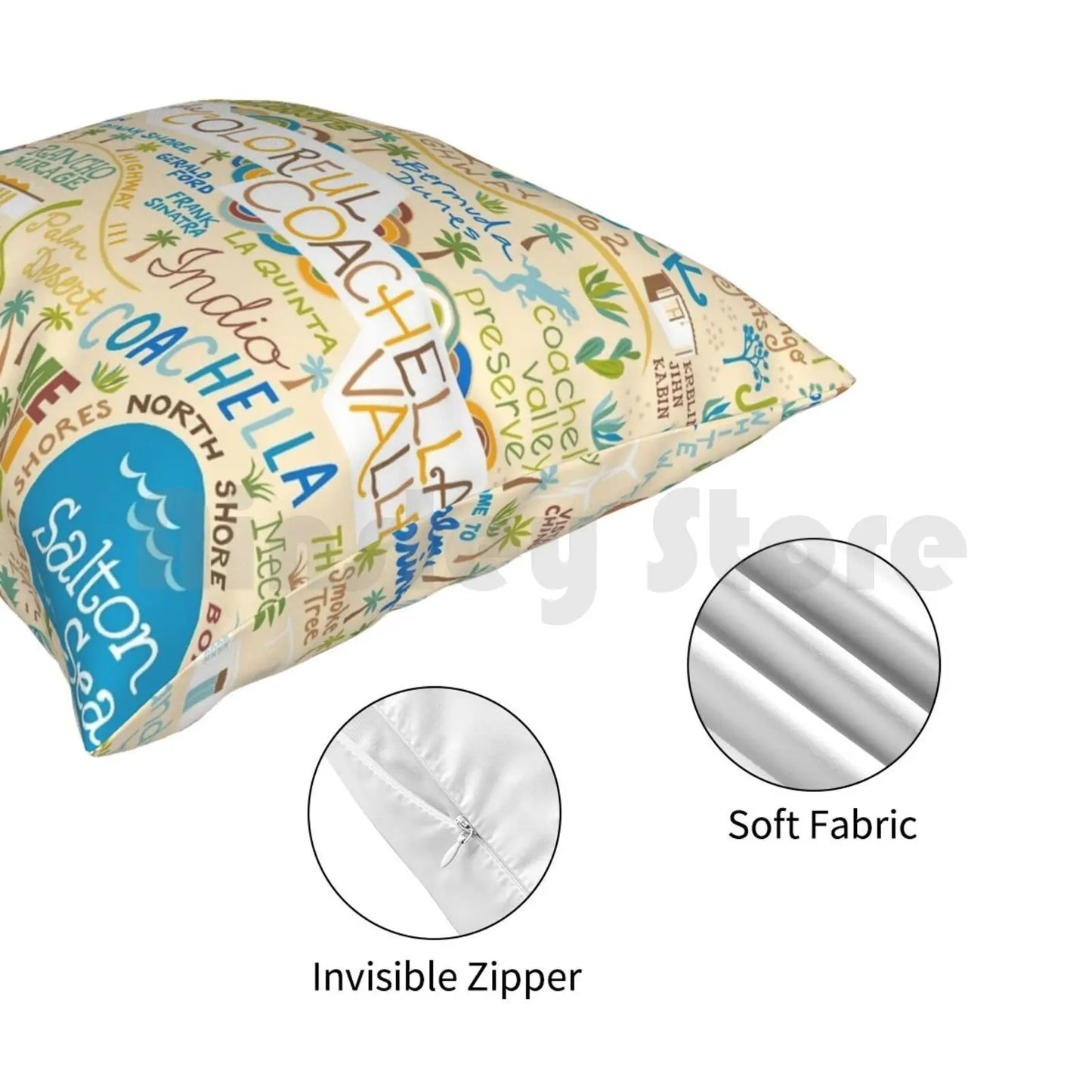 Coachella Valley -Palm Springs , Joshua Tree Pillow Case Printed Home Soft Throw Pillow Map Illustrated Map