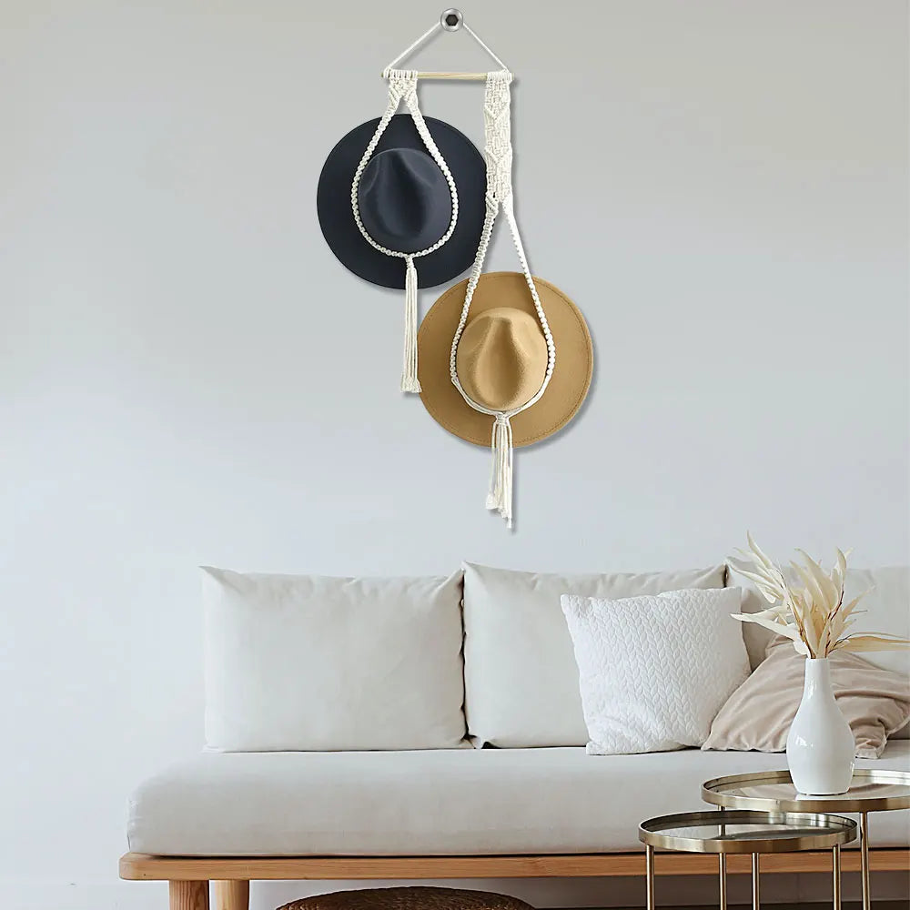Nordic Style Boho Cotton Hanging Hat Organizer Display Rack Storage Cap Holder Scarf Hanger Macrame Tapestry Wall Decor